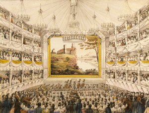 Østerrike, Wien, Interiør av Theater an der Wien (Wien Theater), akvarelltrykk av J.C. Schoeller av Johann Christian (after) Schoeller