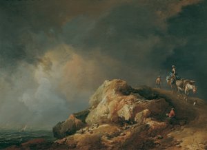 Kystlandskap med flokkdyr av Johann Christian Brand