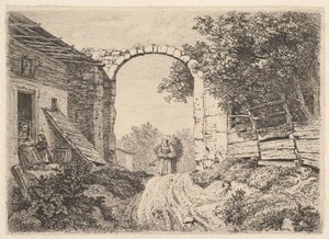 Jente med mye høy, utenfor Thorbogen, 1817. av Johann Christian Erhard