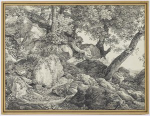 I parken til Palazzo Chigi, Ariccia, 1818 (grafitt og svart kritt på lagt papir) av Johann Christian Reinhardt