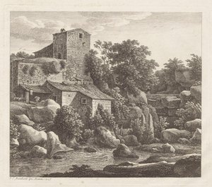 Hus ved en fjellbekk av Johann Christian Reinhart