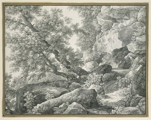 Klippelandskap med trær av Johann Christian Reinhart