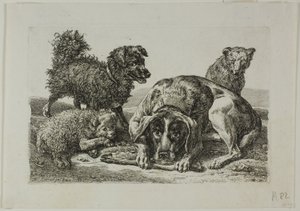Fire hunder, fra Die Zweite Thier Folge av Johann Christian Reinhart