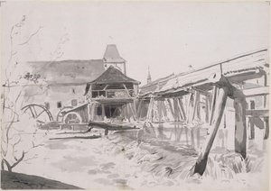 Trebro med demning og vannmølle av Johann Christian Reinhart