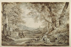 Landskap med antikke monumenter («Oppfinnelsen av det korintiske kapitélet») av Johann Christian Reinhart