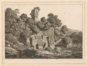 Landskap - Ruinene av Ventidio Bassos villa i Tivoli av Johann Christian Reinhart