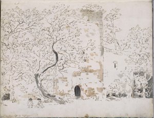 To tegnere foran en borg bak trær: på Maienlust ved Wasungen av Johann Christian Reinhart