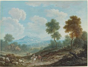 Reisende i en bred dal, ca. 1750.