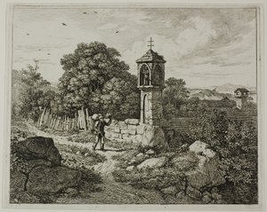 Farmer Greeting a Roadside Shrine of the Madonna, plate en fra The Two Large Landscapes with the Prayer Pillars