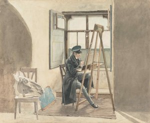 Maleren Johann Adam Klein 1792-1875 før hans staffeli, 1818.