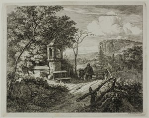 Wood Gatherer with a Boy, tallerken to fra The Two Large Landscapes with the Prayer Pillars