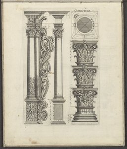 Kolonner og hovedsteder i den korintiske orden Corinthia .I. (tittel på objekt) Five Orders of Architecture (serietittel) av Johann Christoph Feinlein