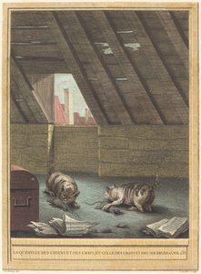 Krangelen mellom katter og hunder, og krangelen om katter og mus av Johann Christoph Teucher after Jean Baptiste Oudry