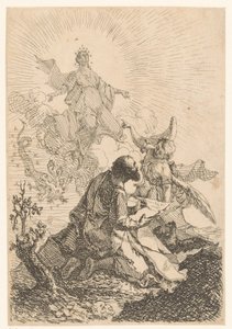 Johannes har en visjon på Patmos der den hellige jomfruen dreper den sjuhodede dragen av Johann Cimbal