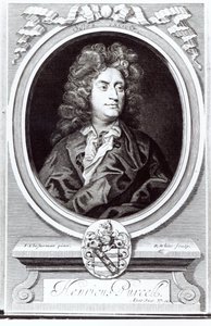 Portrett av Henry Purcell (1659-95), engelsk komponist, gravert av R. White, 1695
