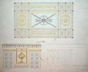 Dekorative design for interiøret i Beberbeck-palasset, av Israel Schwalm (penn og akvarell på papir) av Johann Conrad (after) Bromeis