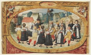 Miniatyr av et barnespill: barn som danser rundt hanen av Johann Daniel Schmied