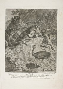 Fable V, plate fem fra Instructive Fables of the Realm of Theire av Johann Elias Ridinger