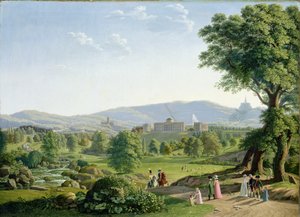 Wilhelmshoehe slott med Habichtswald-skogen av Johann Erdmann Hummel