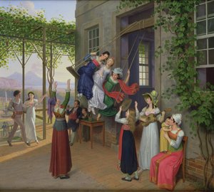 Ungdom som leker på en huske i en hage nær Napoli, 1823 av Johann Erdmann Hummel