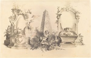 Cartouche Moderne med dødsemblemer av Johann Esaias Nilson