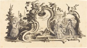 Moderne kartusjer utsmykket med [forskjellige figurer] (Plate VI-1 fra settet) av Johann Esaias Nilson