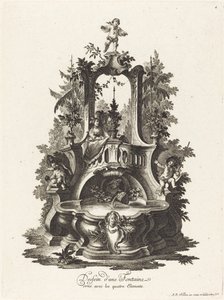 Design for en fontene dekorert med de fire elementene av Johann Esaias Nilson