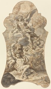 De hellige englene beskytter en eremitt mot ondskap av Johann Georg Bergmuller