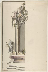 Design for et adikulært alter med St. Paul til venstre, midten av 1700-tallet. av Johann Georg Dirr