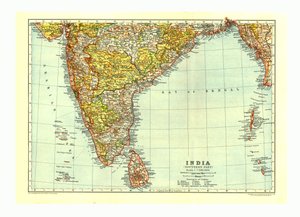Kart over Indias sørlige del, c1910 av Johann Georg Justus Perthes