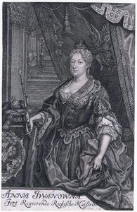 Anna Ivanovna var keiserinne av Russland fra 30. januar 1730 til 29. oktober 1740. - Portrett av keiserinne Anna Ioannovna (1693-1740) - Mentzel (Menzel), Johann Georg (1677-1743) - 1733 - Kobberstikk - 32,3x2. 6 -Privat samling av Johann Georg Menzel