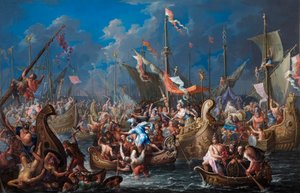 Anthony og Cleopatra i slaget ved Actium (olje på kobber)