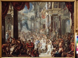 Lignelsen om bryllupsfesten. Lignelsen om bryllupsfesten. Maleri av Johann Georg Platzer (1704-1761)