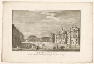 Utsikt over Bebelplatz i Berlin med Alte Bibliothek og det gamle palasset og Sint-Hedwigskathedraal Utsikt over Place de l