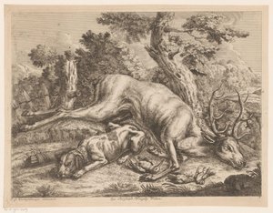 Jakthund og bytte med hjort og fugler Jaktstøvler (serietittel) av Johann Georg Wachsschlunger