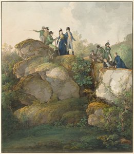 En kongelig fest som beundrer solnedgangen på toppen av Hesselberg-fjellet, 1801. av Johann Georg von Dillis