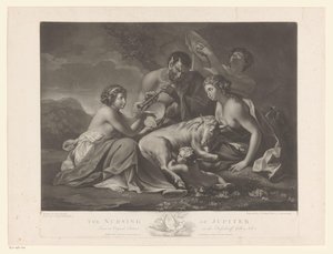Jupiter gezoogd door de geit Amalthea The Nursing of Jupiter (tittel på objekt) av Johann Gerard Huck