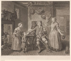 Portrett av skuespilleren David Garrick i rollen som en bonde som vender hjem
