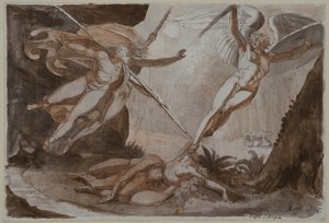 Satan berørt av Ithuriels spyd av Johann Heinrich Füssli