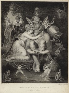 Titania kysser Bottom i en midtsommernattsdrøm av Johann Heinrich Füssli