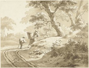 Landskap med en kvinne og en gutt på en landevei av Johann Heinrich Keller (II) (possibly)