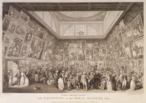 Interiørvisning av Somerset House som viser en utstilling av Royal Academy of Arts i 1787 av Johann Heinrich Ramberg