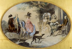 Lady St. Aubyn og hennes familie (penn og pensel og svart blekk, akvarell og gouache på papir)
