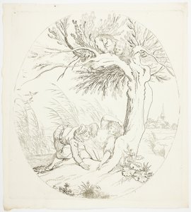 Uobservert mann som spionerer på liggende elskere av Johann Heinrich Ramberg