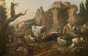 Gårdsdyr i et landskap, 1685