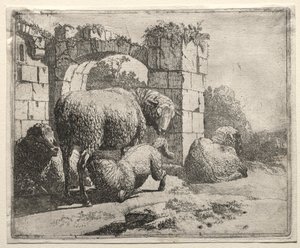 Sau nær ruinene av en bue, 1665. av Johann Heinrich Roos