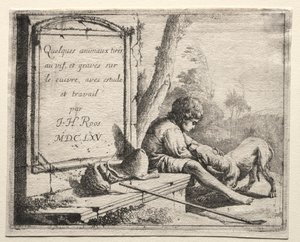 Tittelside: Shepherd Petting his Dog