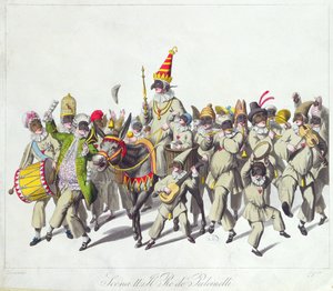 Prosesjon av King Punch under det romerske karnevalet, tidlig på 1800-tallet (fargegravering) av Johann Heinrich Stuermer