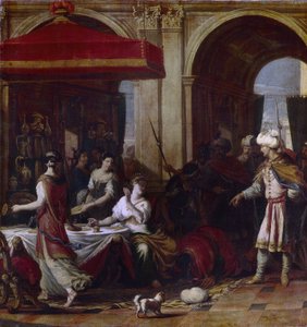 Esthers bankett (Esters festmåltid). Esther (Hadassah bat Avihail) kone til Assuerus, kongen av Persia (Xerxes I, 519-465 f.Kr.), etter dekretet om utryddelse av jødene i riket av vesiren Haman, inviterte hun de to mennene til en bankett hvor hun