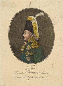 Portrett av feltmarskalk prins Mikhail Kutuzov 1745-1813, ca. 1790.